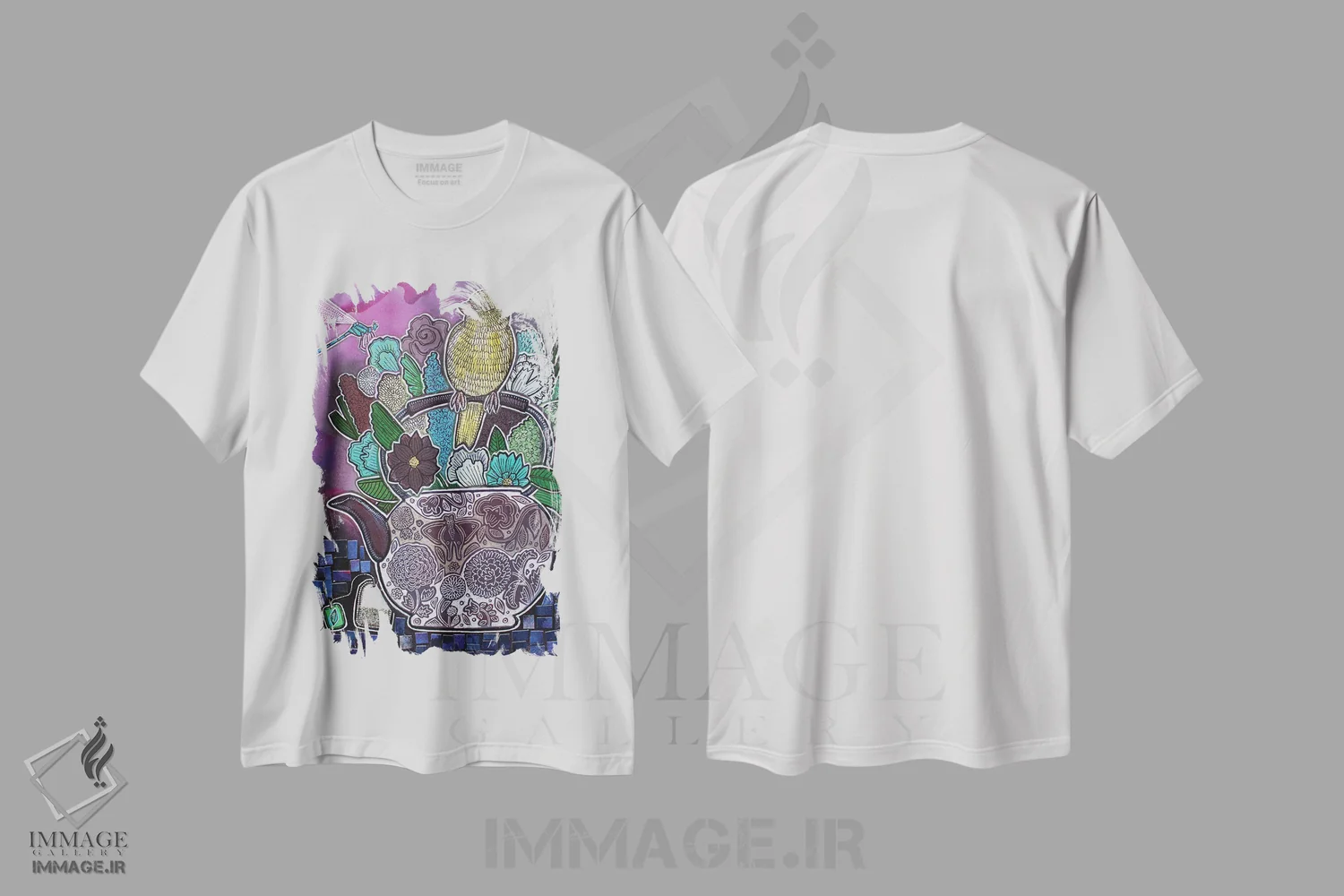 تیشرت سفید طرح دار – تیشرت هنری آرامش ,چای و همدردی اثر لینت شلی فروشگاه ایماژ