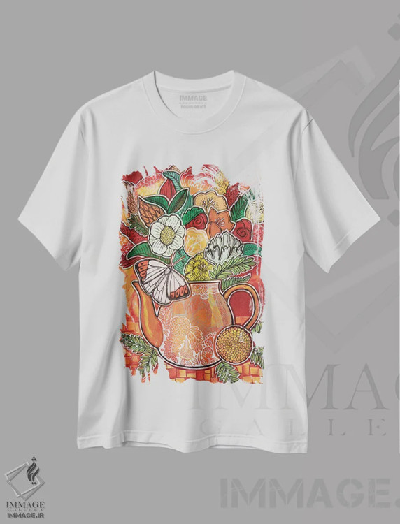 تیشرت سفید طرح دار – تیشرت هنری گل ,چای سیاه ممتاز اثر لینت شلی فروشگاه ایماژ