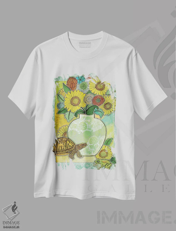 تیشرت سفید طرح دار – تیشرت تابستانی ,شکوفه های تابستانی اثر لینت شلی immage.ir