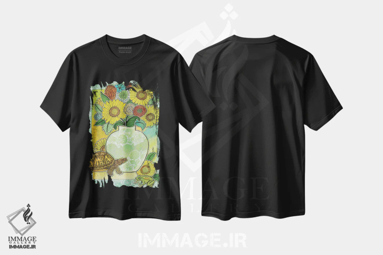تیشرت مشکی طرح دار – تیشرت تابستانی ,شکوفه های تابستانی اثر لینت شلی فروشگاه ایماژ