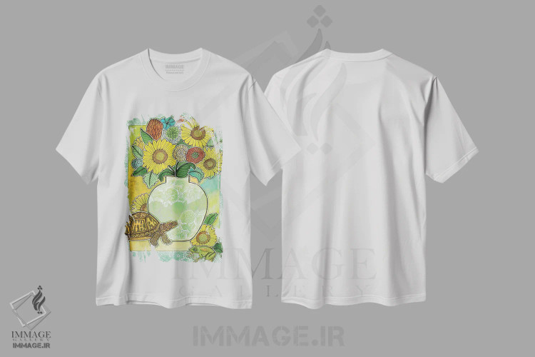 تیشرت سفید طرح دار – تیشرت تابستانی ,شکوفه های تابستانی اثر لینت شلی immage.ir