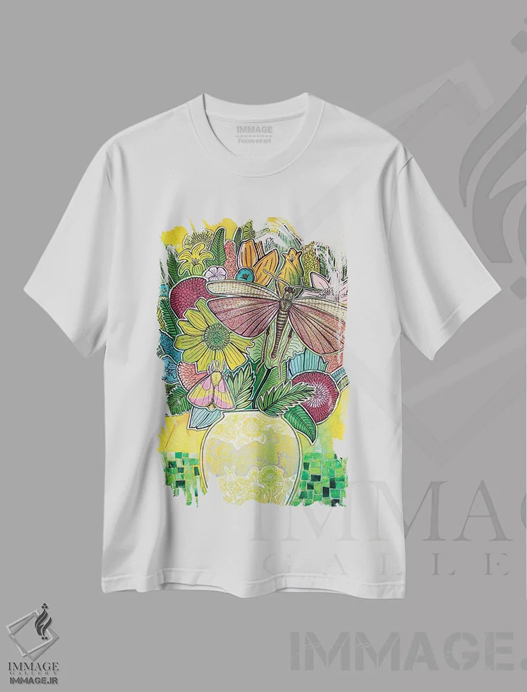 تیشرت سفید طرح دار – تیشرت تابستانی ,برکت تابستانی اثر لینت شلی immage.ir
