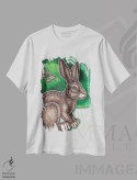 تیشرت سفید طرح دار – تیشرت هنری طبیعت ,خرگوش در مزرعه اثر لینت شلی فروشگاه ایماژ