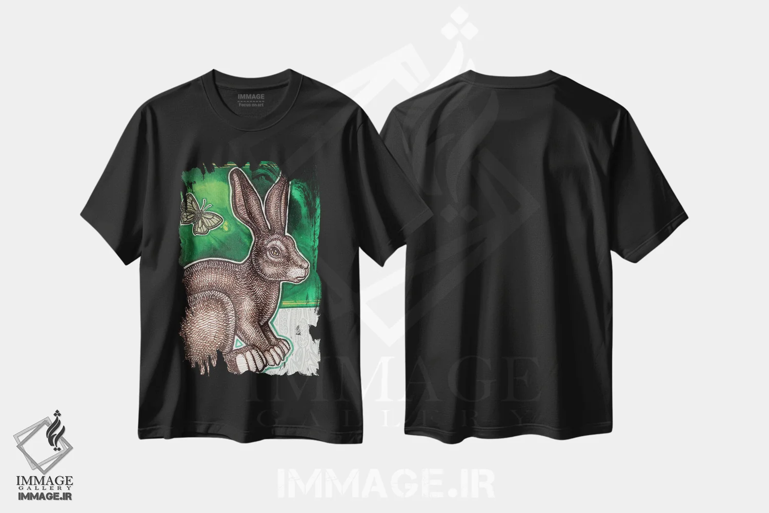 تیشرت مشکی طرح دار – تیشرت هنری طبیعت ,خرگوش در مزرعه اثر لینت شلی immage.ir