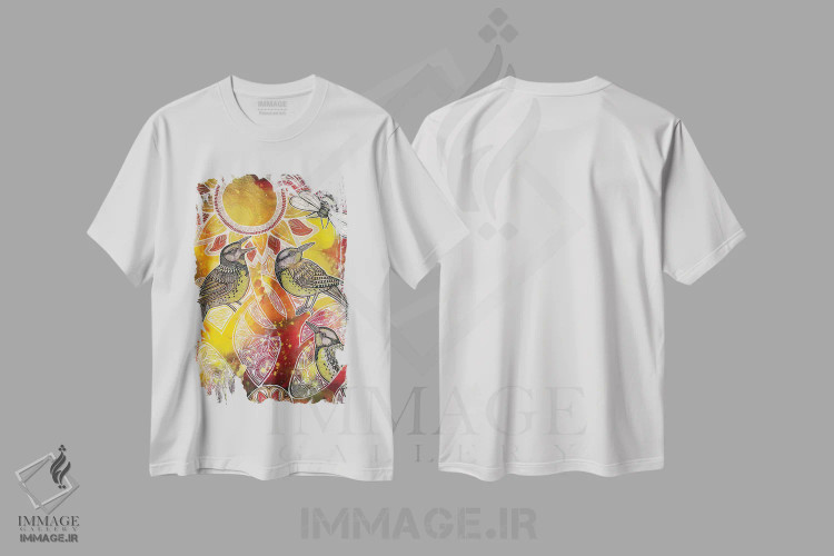 تیشرت سفید طرح دار – تیشرت طبیعت ,تابستان پرنده چکاوک دشتی اثر لینت شلی immage.ir