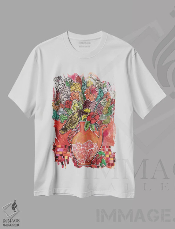 تیشرت سفید طرح دار – تیشرت گلدار ,ختمی سرخ اثر لینت شلی فروشگاه ایماژ