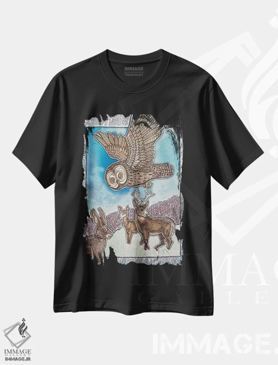 تیشرت مشکی طرح دار – تیشرت حیوانات ,بر فراز دشت و جنگل اثر لینت شلی فروشگاه ایماژ