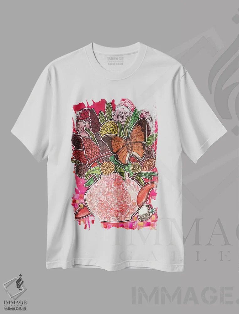 تیشرت سفید طرح دار – تیشرت هنری ,چای ماسالا اثر لینت شلی فروشگاه ایماژ