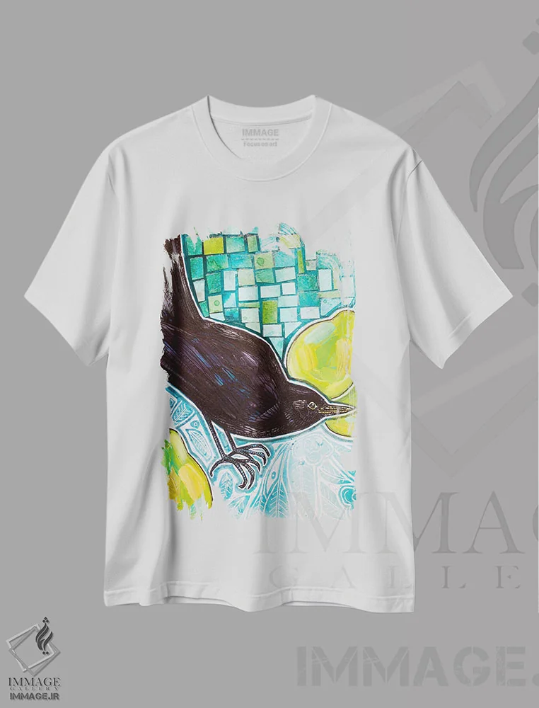 تیشرت سفید طرح دار – تیشرت هنری ,گلابی شیرین اثر لینت شلی فروشگاه ایماژ