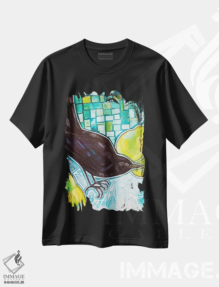 تیشرت مشکی طرح دار – تیشرت هنری ,گلابی شیرین اثر لینت شلی immage.ir