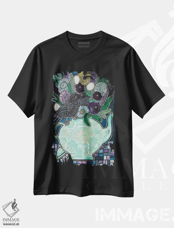 تیشرت مشکی طرح دار – تیشرت هنری ,چای و گپ اثر لینت شلی immage.ir