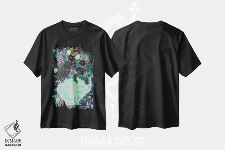 تیشرت مشکی طرح دار – تیشرت هنری ,چای و گپ اثر لینت شلی immage.ir