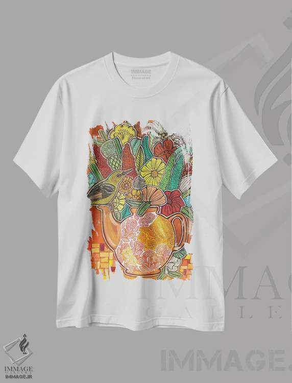 تیشرت سفید طرح دار – تیشرت طبیعت ,چای زنجبیل اثر لینت شلی فروشگاه ایماژ