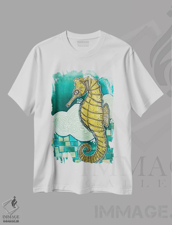 تیشرت سفید طرح دار – تیشرت دریایی ,اسب دریایی خجالتی اثر لینت شلی فروشگاه ایماژ