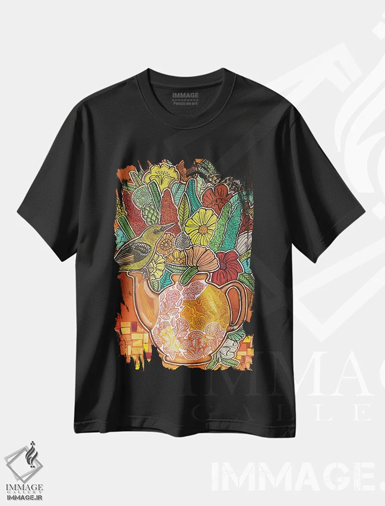 تیشرت مشکی طرح دار – تیشرت طبیعت ,چای زنجبیل اثر لینت شلی immage.ir
