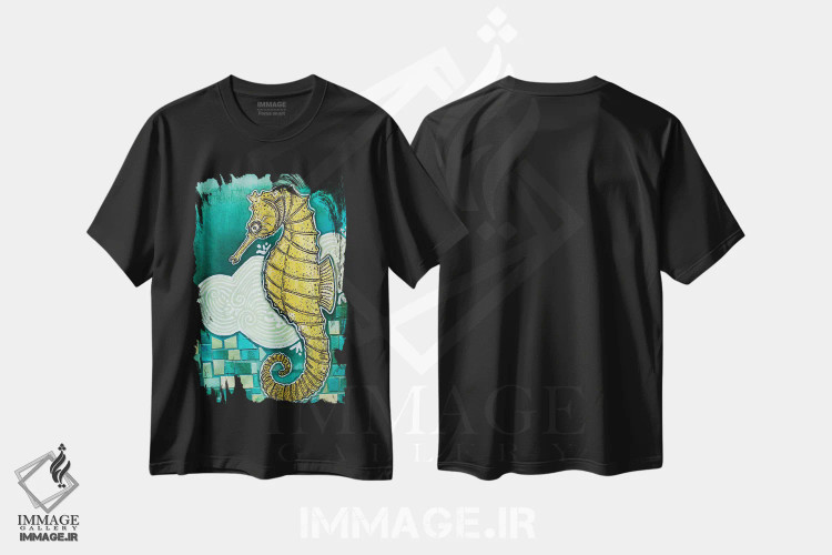 تیشرت مشکی طرح دار – تیشرت دریایی ,اسب دریایی خجالتی اثر لینت شلی immage.ir