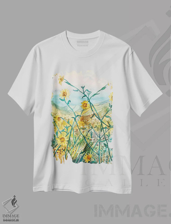 تیشرت سفید طرح دار – تیشرت گل ,مرواریدهای زرد اثر لویزا میلیسنت فروشگاه ایماژ