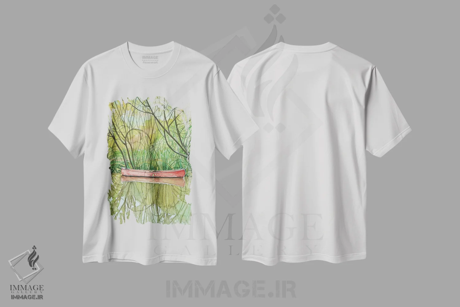 تیشرت سفید طرح دار – تیشرت طبیعت ,قایق سرخ اثر لویزا میلیسنت immage.ir