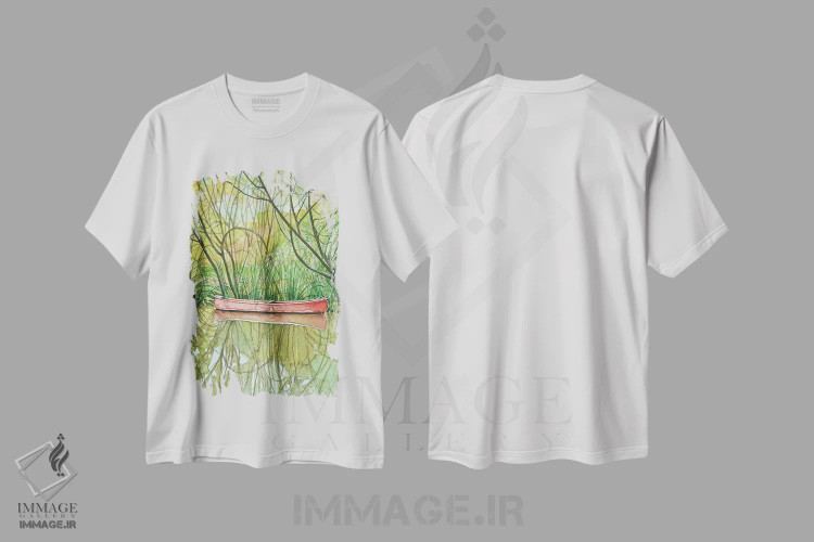 تیشرت سفید طرح دار – تیشرت طبیعت ,قایق سرخ اثر لویزا میلیسنت immage.ir