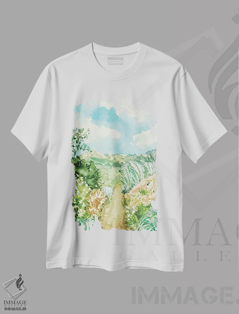 تیشرت سفید طرح دار – تیشرت طبیعت ,مسیر خلوت اثر لویزا میلیسنت immage.ir