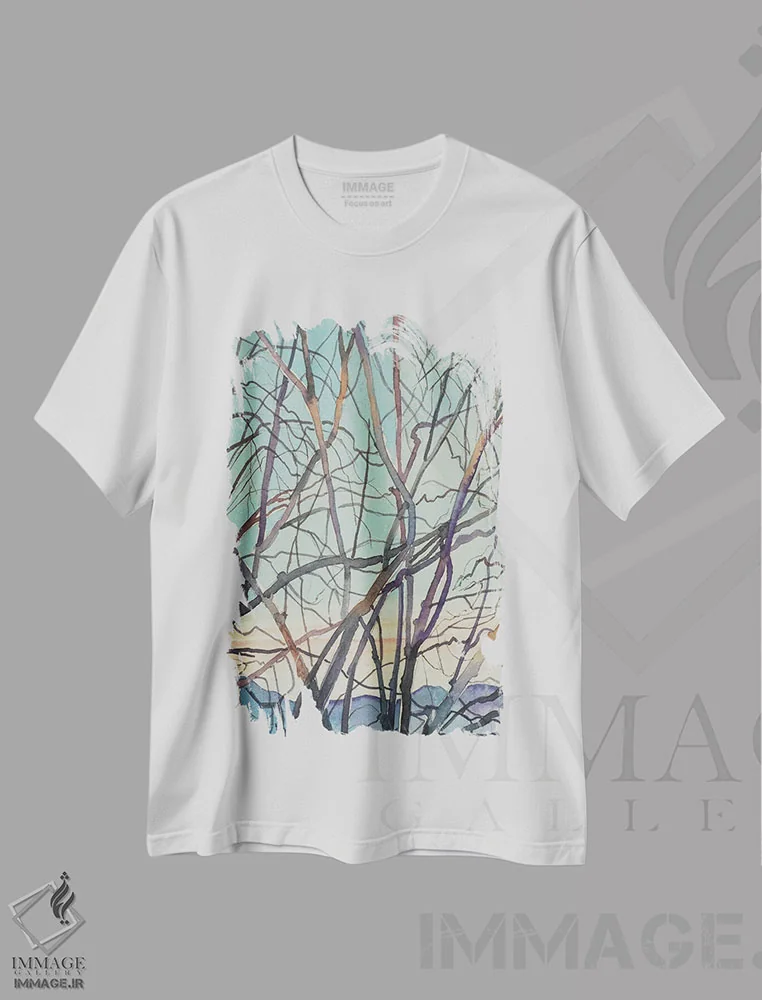 تیشرت سفید طرح دار – تیشرت هنری ,شاخه های برهنه زمستانی اثر لویزا میلیسنت immage.ir