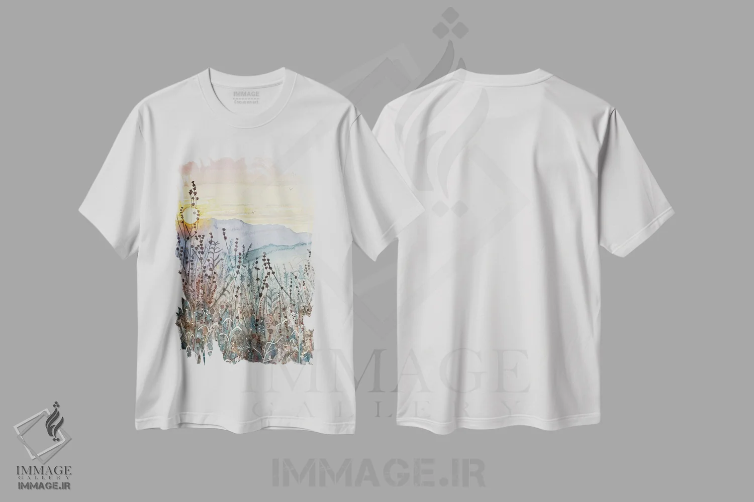 تیشرت سفید طرح دار – تیشرت طبیعت ,غروب اوایل پاییز اثر لویزا میلیسنت فروشگاه ایماژ
