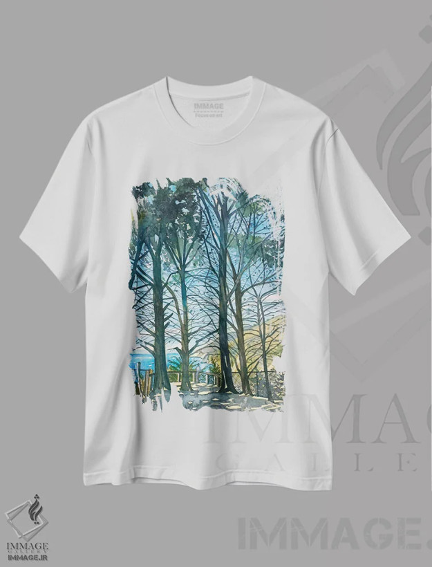 تیشرت سفید طرح دار – تیشرت طبیعت ,آفتاب نقطه راگد اثر لویزا میلیسنت فروشگاه ایماژ