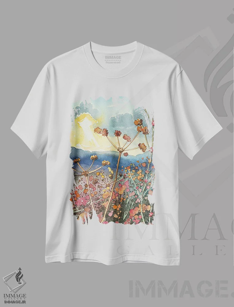تیشرت سفید طرح دار – تیشرت انتزاعی ,سرشاخه های بذر زمستانی در دره تونا اثر لویزا میلیسنت immage.ir