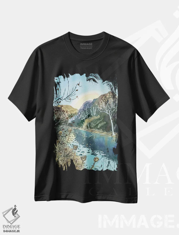 تیشرت مشکی طرح دار – تیشرت طبیعت ,عصر زمستانی در دره مالیبو اثر لویزا میلیسنت فروشگاه ایماژ