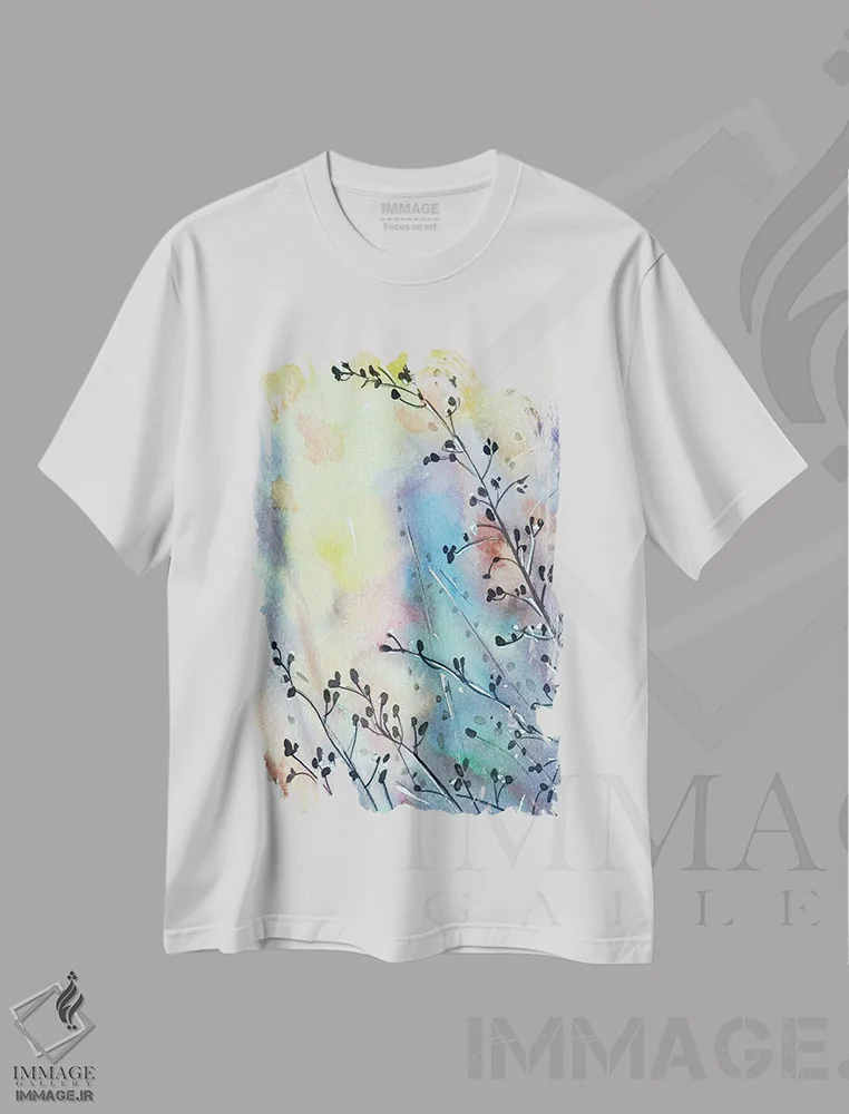 تیشرت سفید طرح دار – تیشرت طبیعت ,علف ها در غروب اثر لویزا میلیسنت immage.ir
