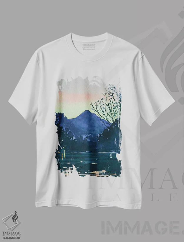 تیشرت سفید طرح دار – تیشرت طبیعت ,آرامش دریاچه مالیبو اثر لویزا میلیسنت فروشگاه ایماژ