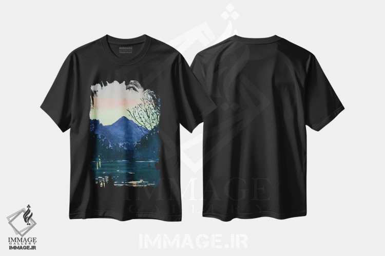 تیشرت مشکی طرح دار – تیشرت طبیعت ,آرامش دریاچه مالیبو اثر لویزا میلیسنت immage.ir