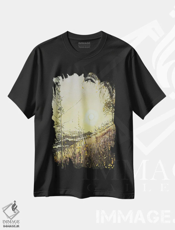 تیشرت مشکی طرح دار – تیشرت منظره ,درخشش عصرگاهی نهر مالیبو اثر لویزا میلیسنت immage.ir
