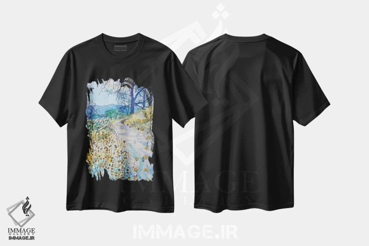 تیشرت مشکی طرح دار – تیشرت طبیعت گردی ,مسیر صبحگاهی پاییزی اثر لویزا میلیسنت immage.ir