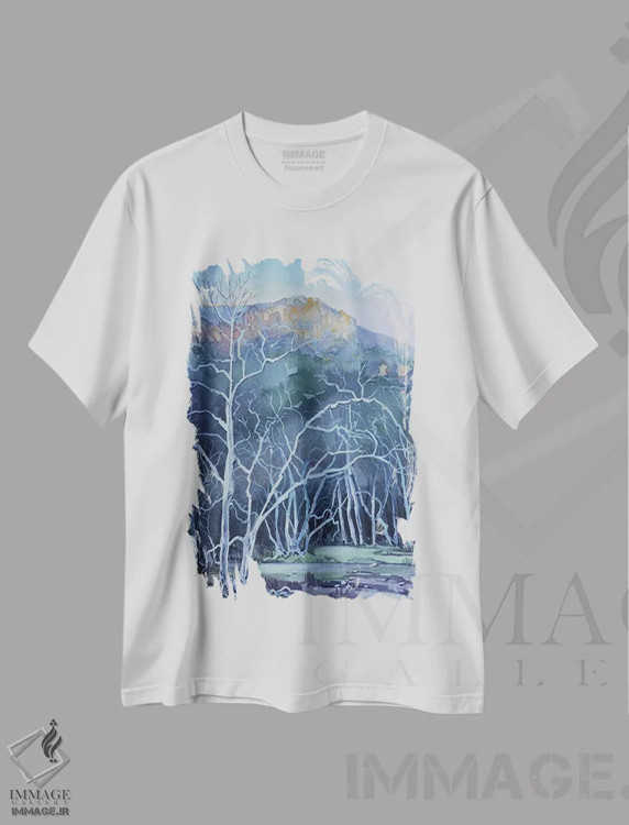 تیشرت سفید طرح دار – تیشرت زمستانی ,درختان شبحی مزرعه پیتر استراوس اثر لویزا میلیسنت فروشگاه ایماژ