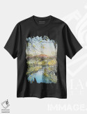 تیشرت مشکی طرح دار – تیشرت هنری ,صورت بانو و نهر مدئا در عصر زمستان اثر لویزا میلیسنت فروشگاه ایماژ