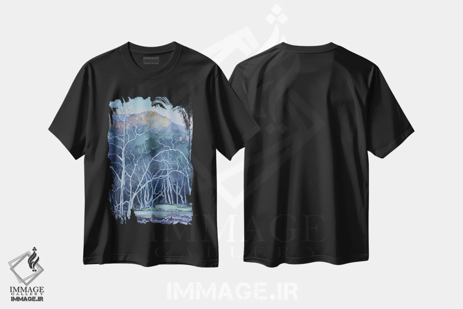 تیشرت مشکی طرح دار – تیشرت زمستانی ,درختان شبحی مزرعه پیتر استراوس اثر لویزا میلیسنت immage.ir