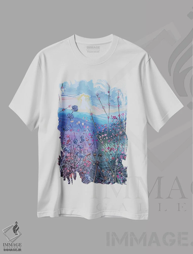 تیشرت سفید طرح دار – تیشرت هنری ,غروب طوفانی در بلوط های سنگی اثر لویزا میلیسنت immage.ir