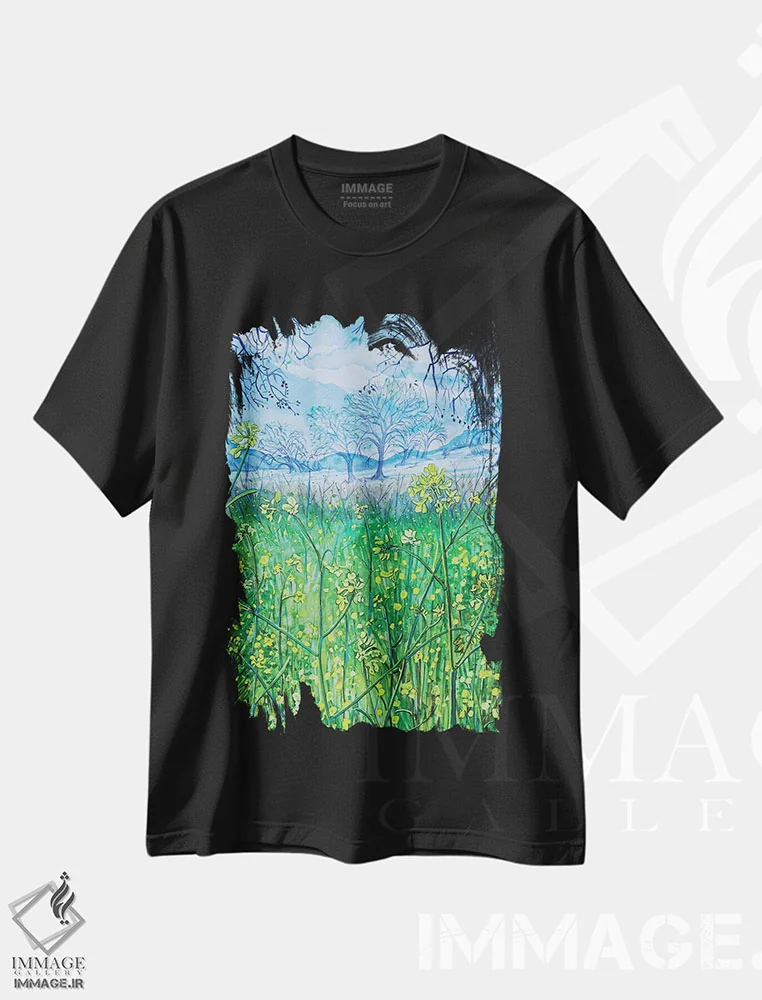 تیشرت مشکی طرح دار – تیشرت طبیعت ,بهار کوهستان اثر لویزا میلیسنت immage.ir