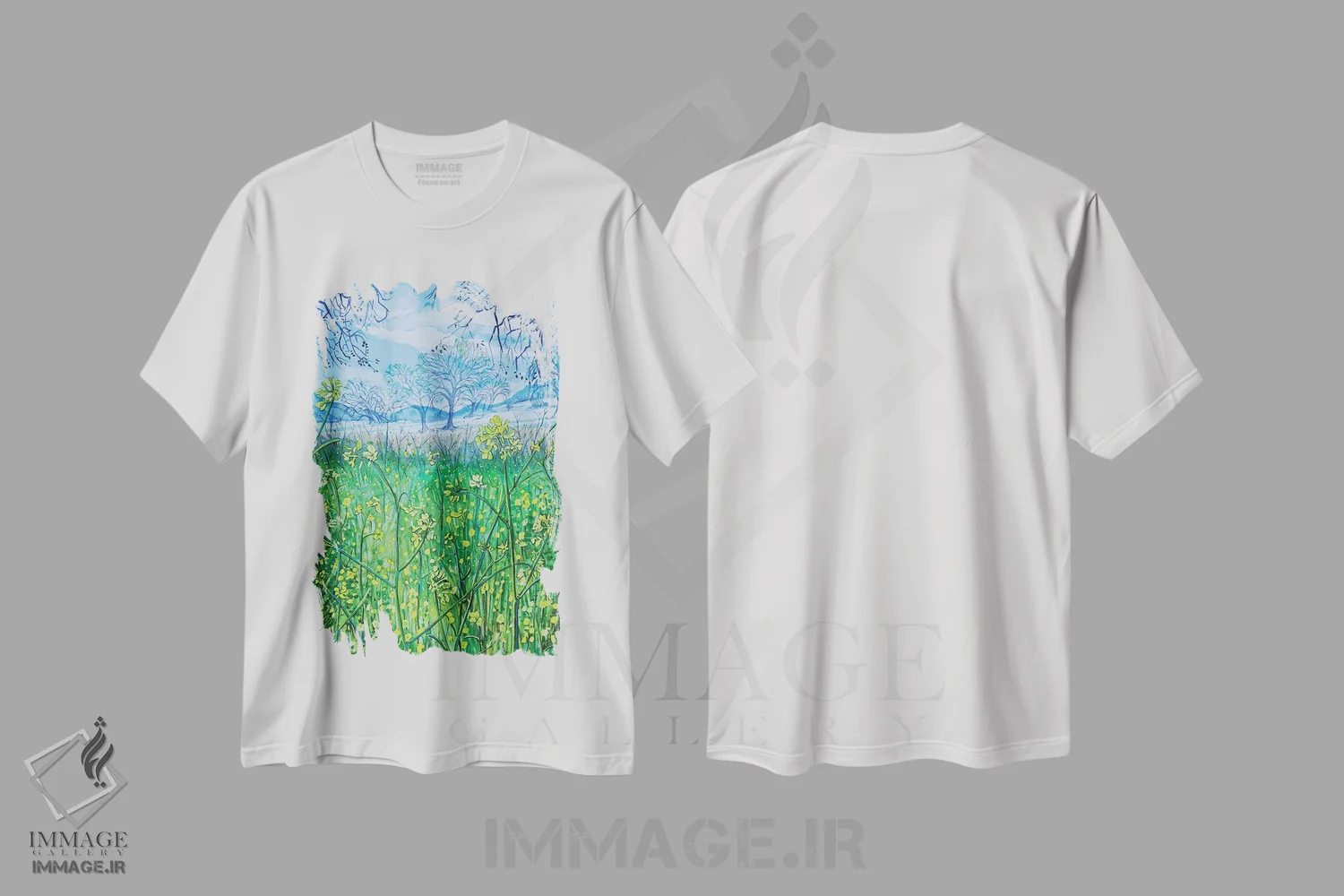 تیشرت سفید طرح دار – تیشرت طبیعت ,بهار کوهستان اثر لویزا میلیسنت فروشگاه ایماژ