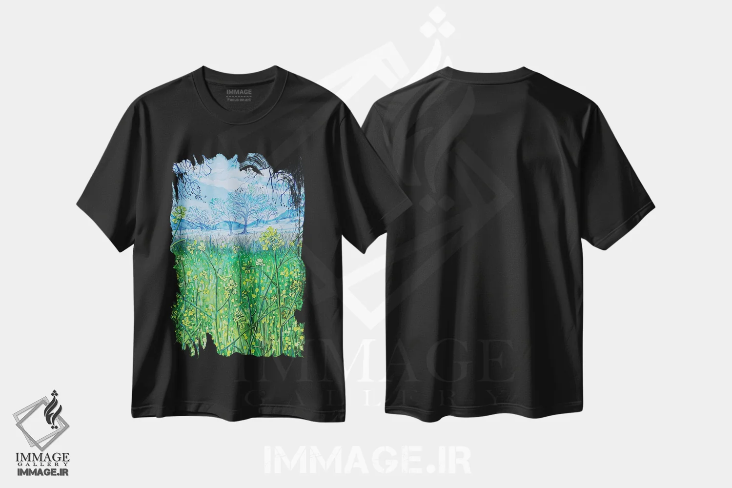 تیشرت مشکی طرح دار – تیشرت طبیعت ,بهار کوهستان اثر لویزا میلیسنت immage.ir