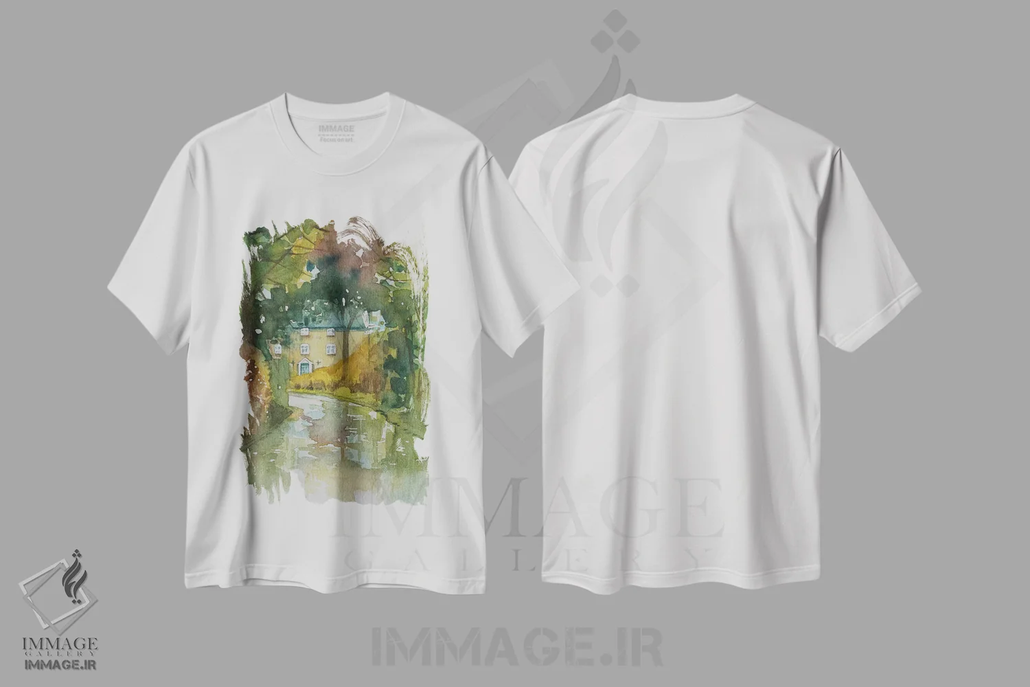 تیشرت سفید طرح دار – تیشرت هنری ,کوچه روستایی در روز بارانی اثر لویزا میلیسنت فروشگاه ایماژ