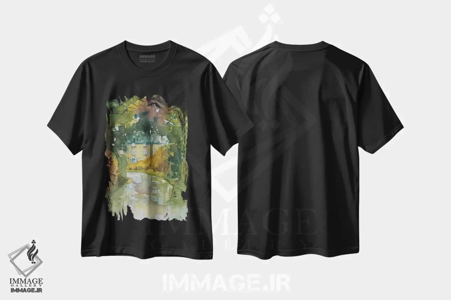 تیشرت مشکی طرح دار – تیشرت هنری ,کوچه روستایی در روز بارانی اثر لویزا میلیسنت immage.ir