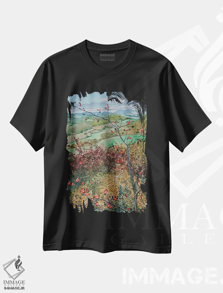 تیشرت مشکی طرح دار – تیشرت طبیعت ,چشم انداز قلعه روی تپه اثر لویزا میلیسنت immage.ir