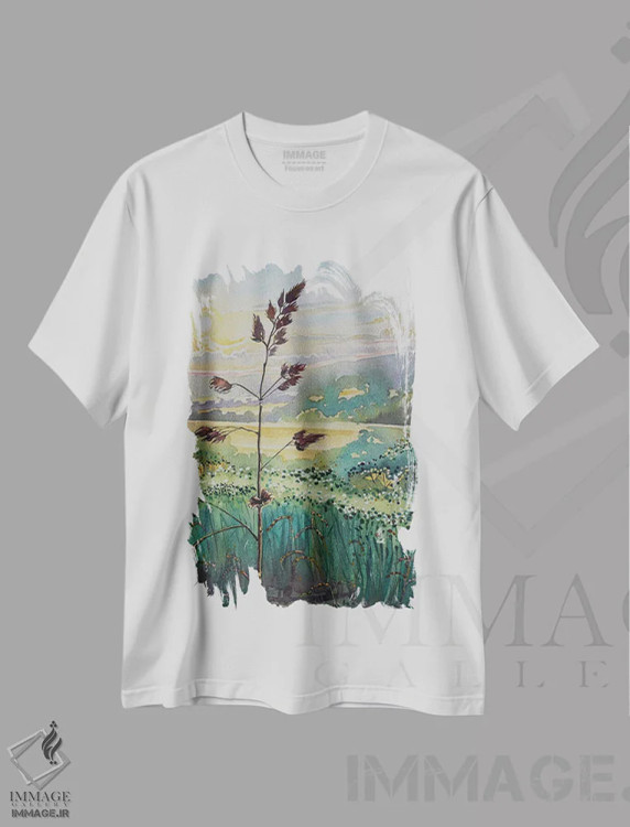 تیشرت سفید طرح دار – تیشرت طبیعت ,مزارع انگلیسی اثر لویزا میلیسنت فروشگاه ایماژ