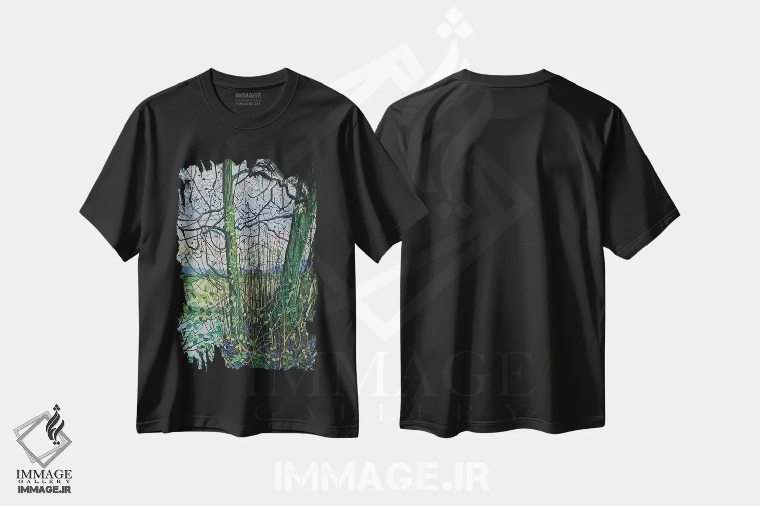 تیشرت مشکی طرح دار – تیشرت زمستانی ,درختان زمستانی شروپشر اثر لویزا میلیسنت فروشگاه ایماژ