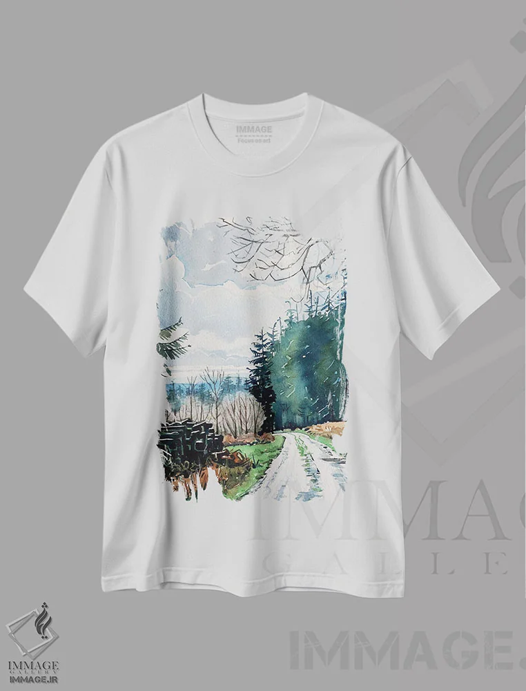 تیشرت سفید طرح دار – تیشرت طبیعت ,جنگل های قلعه کرفت اثر لویزا میلیسنت immage.ir