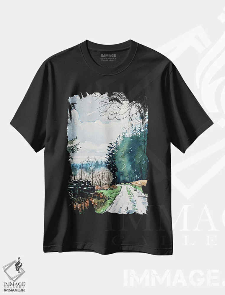 تیشرت مشکی طرح دار – تیشرت طبیعت ,جنگل های قلعه کرفت اثر لویزا میلیسنت فروشگاه ایماژ