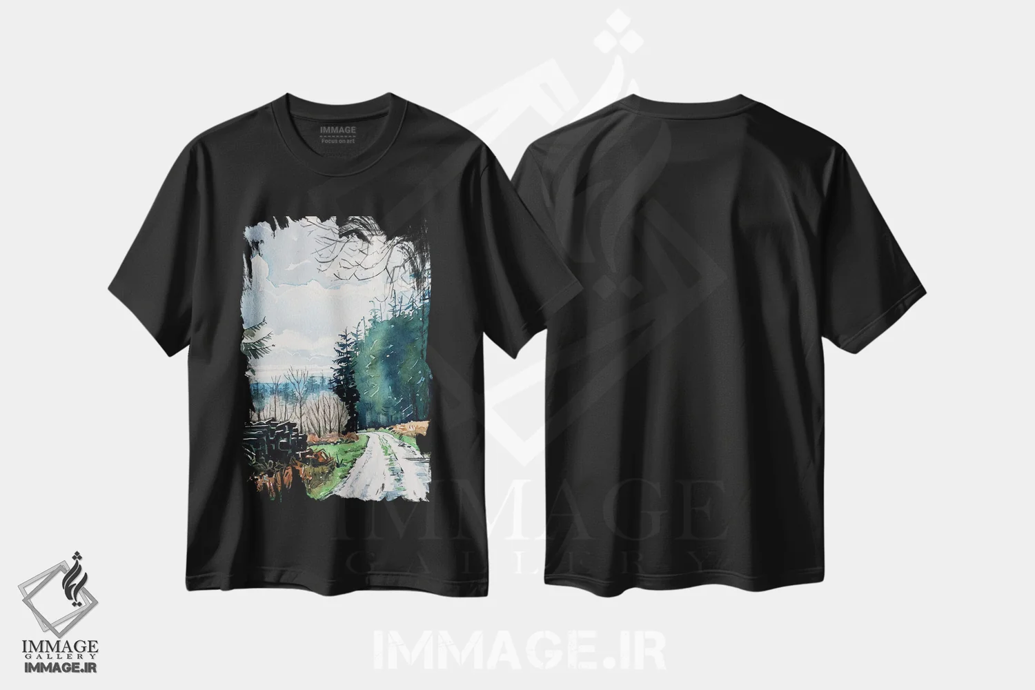تیشرت مشکی طرح دار – تیشرت طبیعت ,جنگل های قلعه کرفت اثر لویزا میلیسنت فروشگاه ایماژ