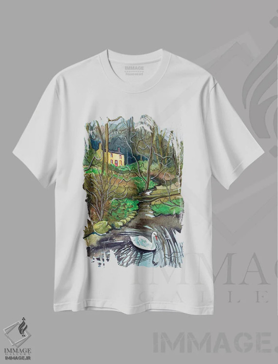 تیشرت سفید طرح دار – تیشرت طبیعت ,جویبار فرانسوی، کورنوال اثر لویزا میلیسنت فروشگاه ایماژ